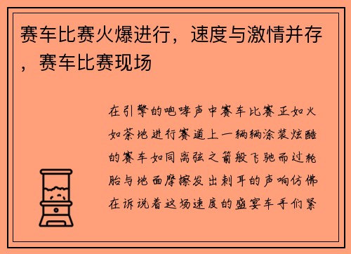 赛车比赛火爆进行，速度与激情并存，赛车比赛现场